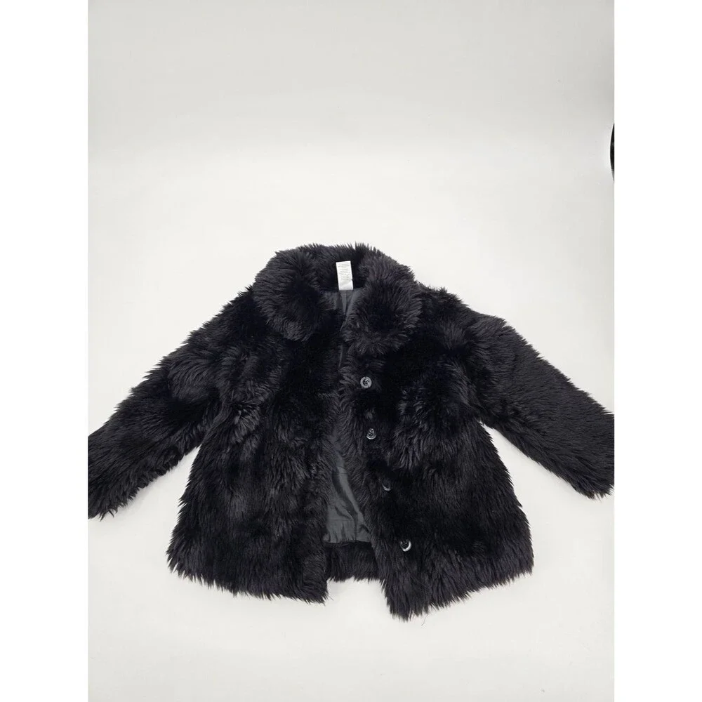 Gymboree Girls Black Faux Fur Coat Size 6
